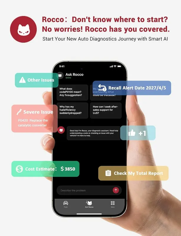 UJS Rocco Pro OBD2 Scanner Bluetooth – AI-Powered Repair & Smart Assistant