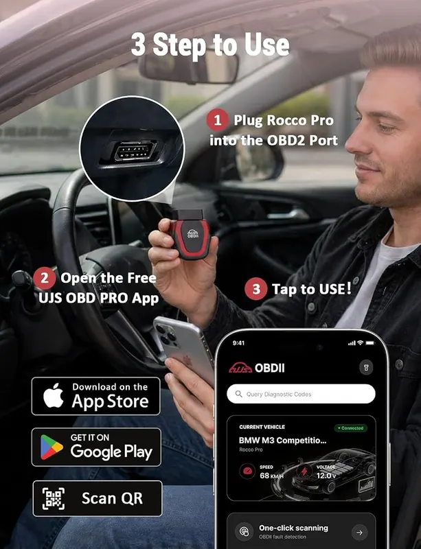 UJS Rocco Pro OBD2 Scanner Bluetooth – Ultimate Used Car Inspector & Live Data