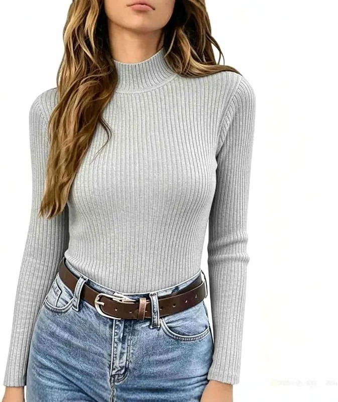 Undershirts for Women Mock Neck Sweater Ribbed Y2k