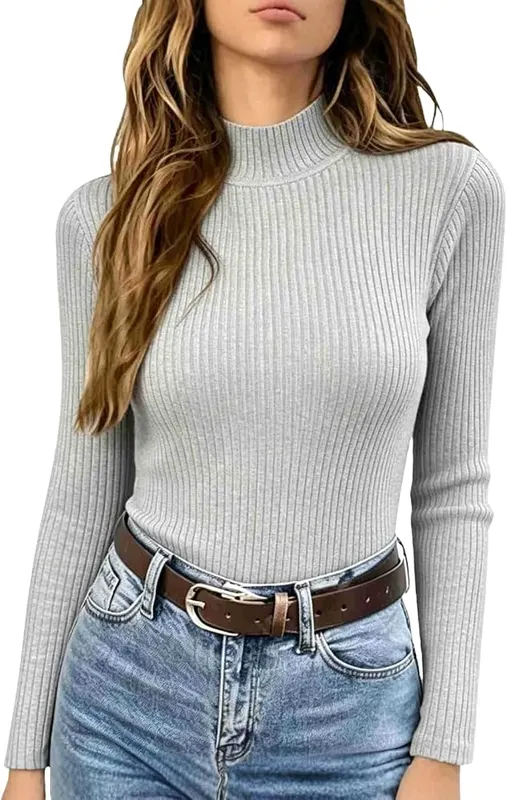 Undershirts for Women Mock Neck Sweater Ribbed Y2k – product photo 2 of 6