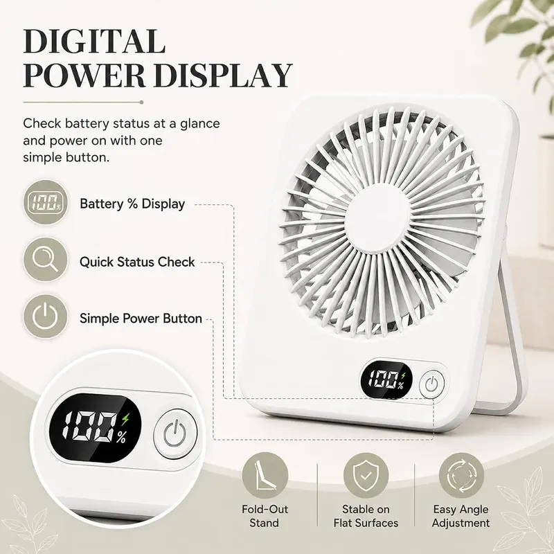 Untisu Personal Portable Desk Fan – Lightweight white plastic construction