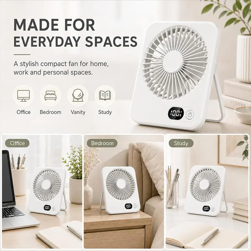 Untisu Personal Portable Desk Fan – Rechargeable battery powered design