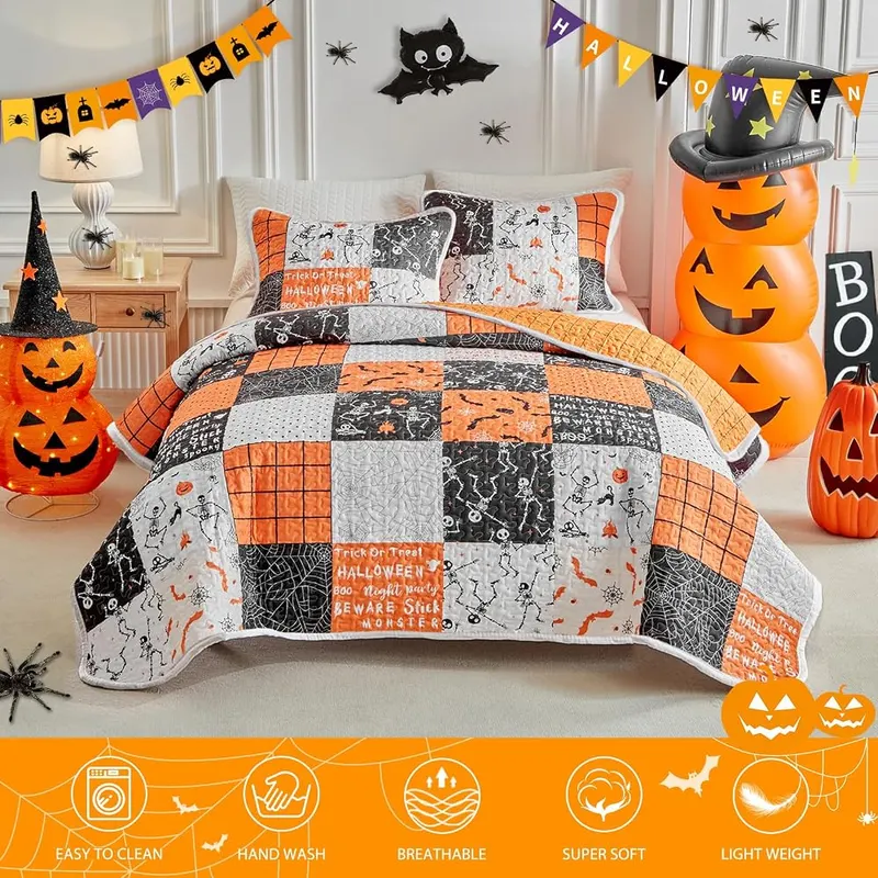 UOZZI BEDDING Halloween Quilt Set King Size Patchwork Style – product photo 2 of 9