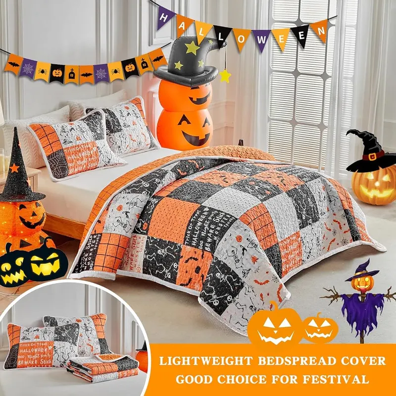 UOZZI BEDDING Halloween Quilt Set King Size Patchwork Style – product photo 3 of 9