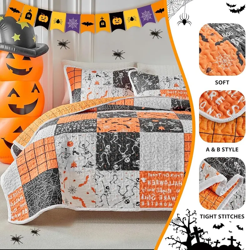 UOZZI BEDDING Halloween Quilt Set King Size Patchwork Style – product photo 4 of 9
