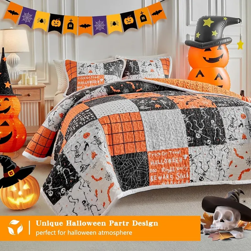 UOZZI BEDDING Halloween Quilt Set King Size Patchwork Style – product photo 5 of 9