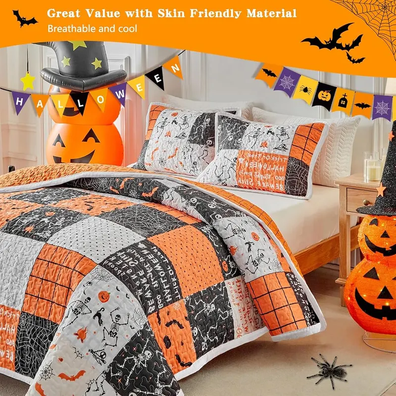 UOZZI BEDDING Halloween Quilt Set King Size Patchwork Style – product photo 6 of 9