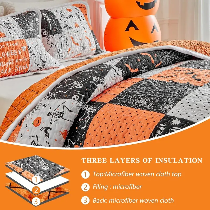 UOZZI BEDDING Halloween Quilt Set King Size Patchwork Style – product photo 7 of 9