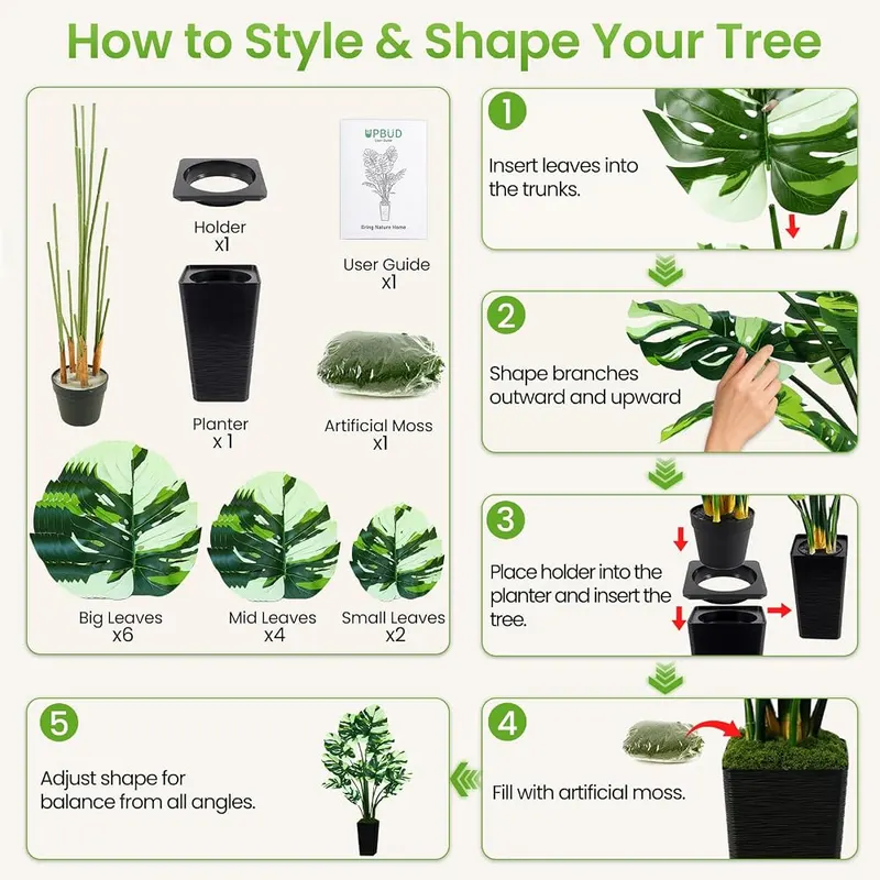 UPBUD Artificial Monstera Plant – Bendable wire-reinforced branches