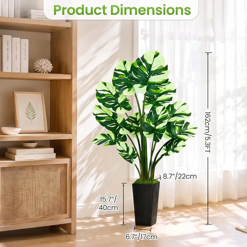UPBUD Artificial Monstera Plant – Pre-planted in a weighted black pot