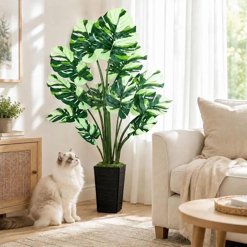 UPBUD Artificial Monstera Plant – Decorative moss topping