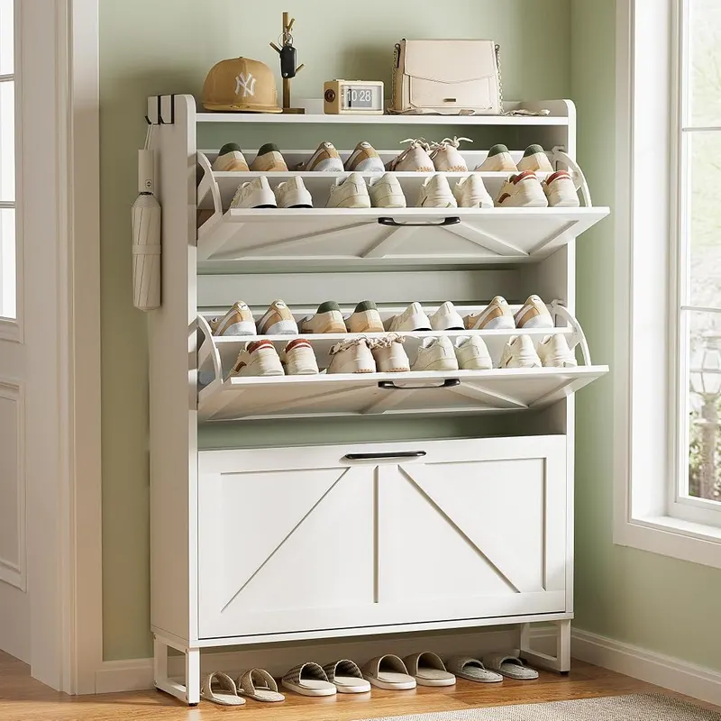 Urban Deco Entryway Shoe Storage Cabinet in White