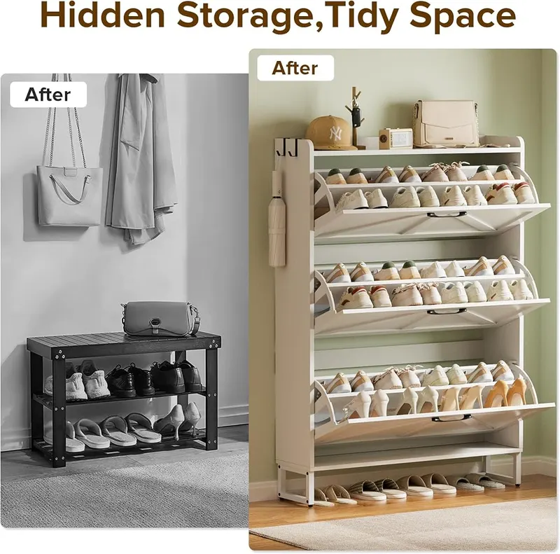 Urban Deco Entryway Shoe Storage Cabinet – Sturdy engineered wood and metal build