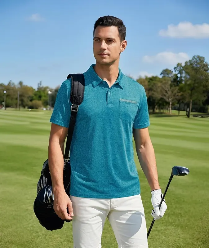 V VALANCH Men’s Polo Shirts – High breathability polyester fabric