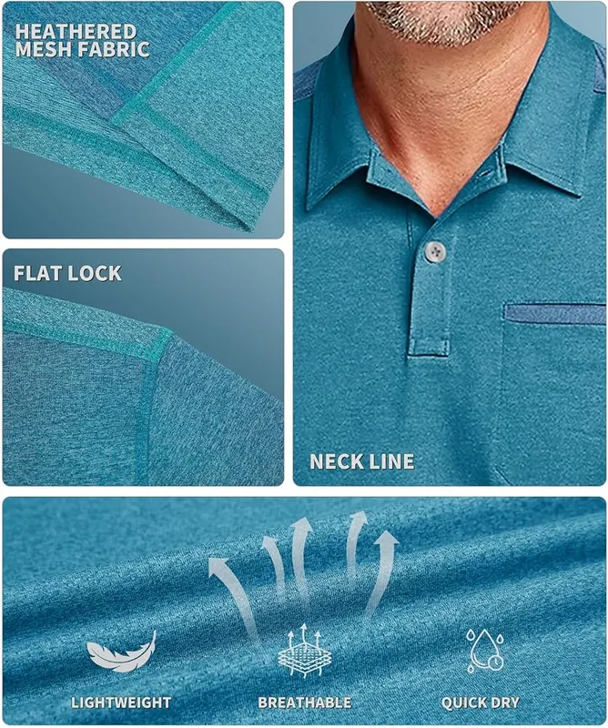 V VALANCH Men’s Polo Shirts – Convenient left chest pocket