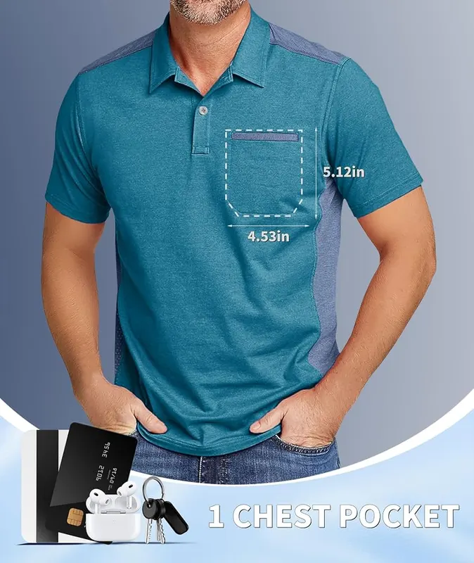 V VALANCH Men’s Polo Shirts – Adjustable two-button placket