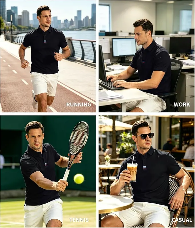 V VALANCH Men’s Short Sleeve Polo Shirts – Versatile black color option