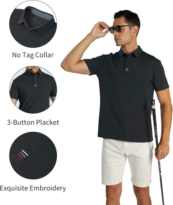 V VALANCH Men’s Short Sleeve Polo Shirts 2XL – Button-up collar style