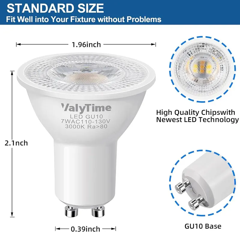 Valytime GU10 LED Light Bulbs 7W – High Compatible