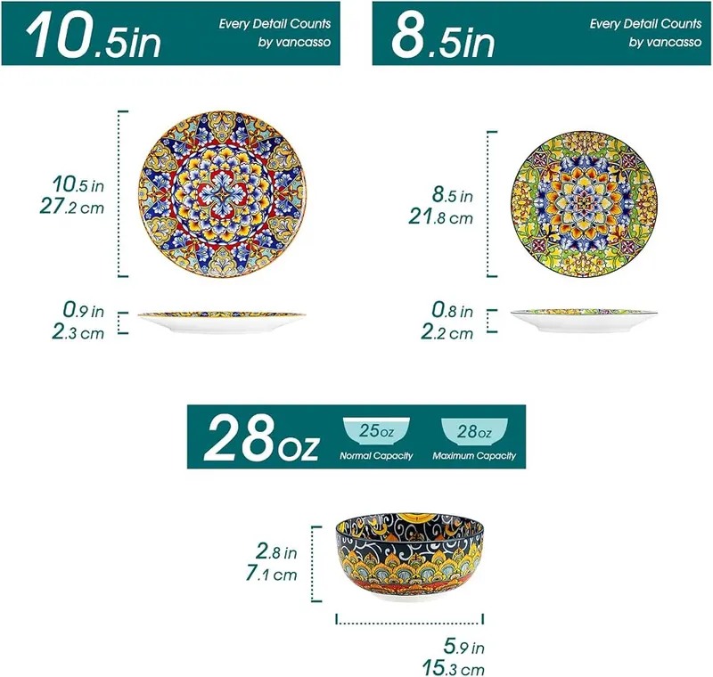 vancasso 12 Pieces Dinnerware Sets – Bohemian patterned porcelain