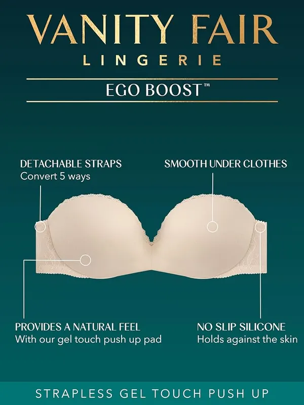 Vanity Fair Women’s Gel Touch Strapless Push Up – Gel touch pad for a natural lift