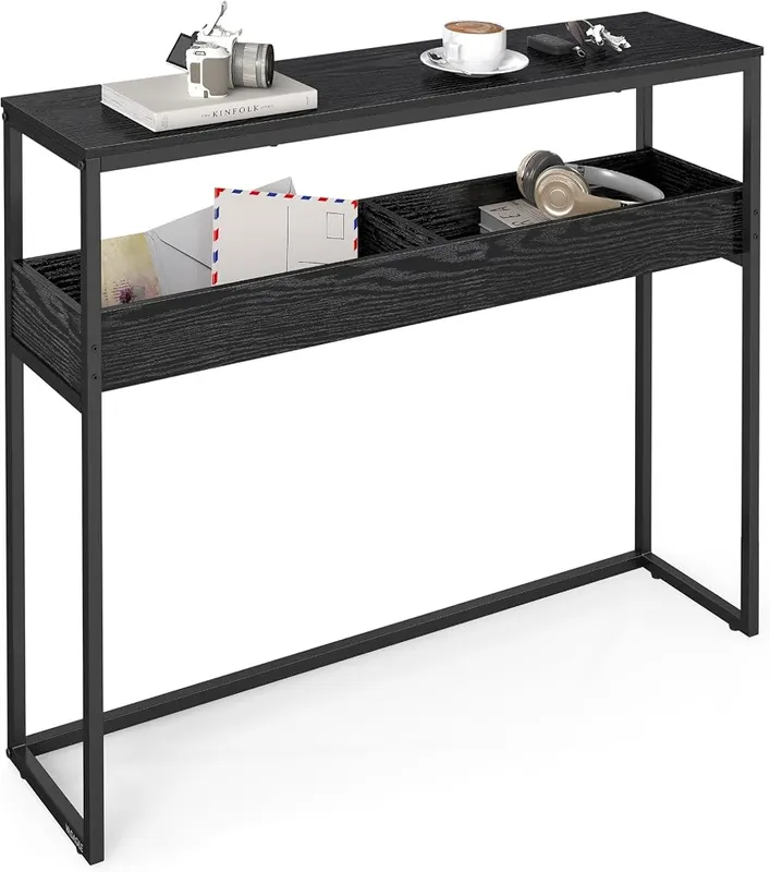 VASAGLE 39.4 Inches Console Table in Ebony Black + Ink Black