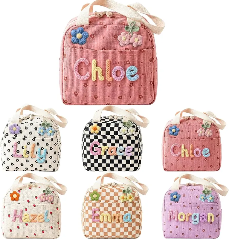 VBAIFAyy Personalized Corduroy Lunch Bag in Multicolor