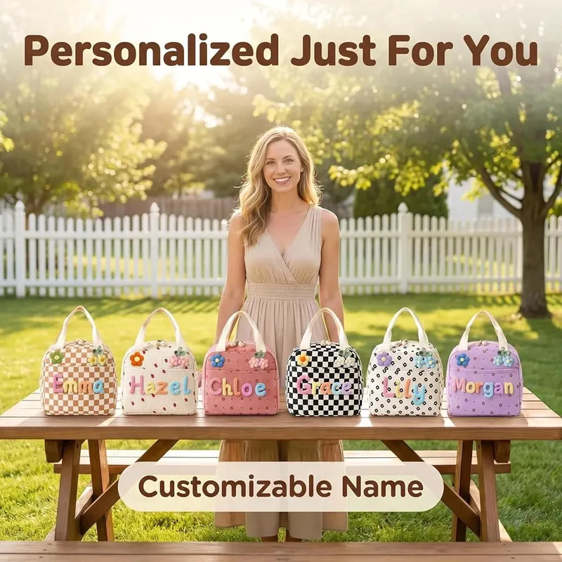 VBAIFAyy Personalized Corduroy Lunch Bag – Soft corduroy exterior with custom name