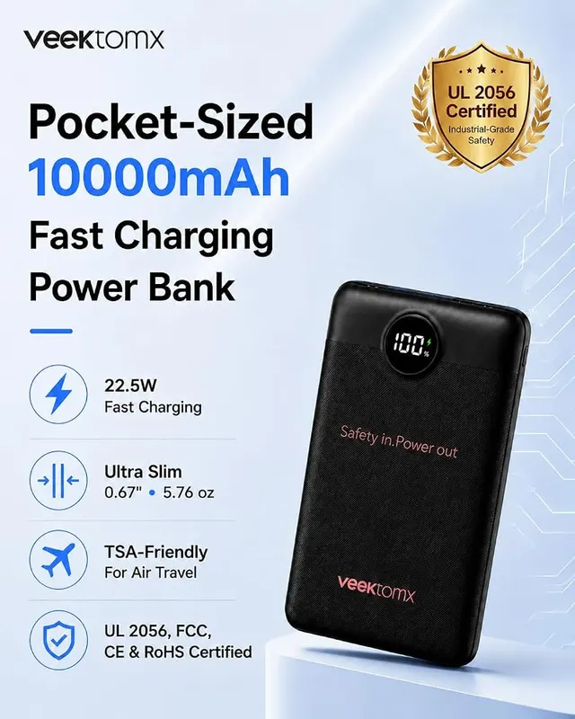 VEEKTOMX 10000mAh Mini Power Bank – 10000mAh in a slim body