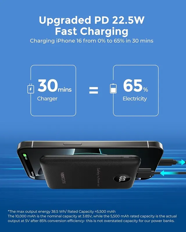 VEEKTOMX 10000mAh Mini Power Bank – iPhone and Android compatible