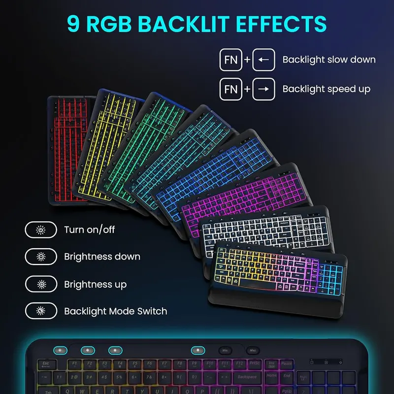 VEILZOR Wireless Keyboard Mouse Set – Nine adjustable RGB backlight modes