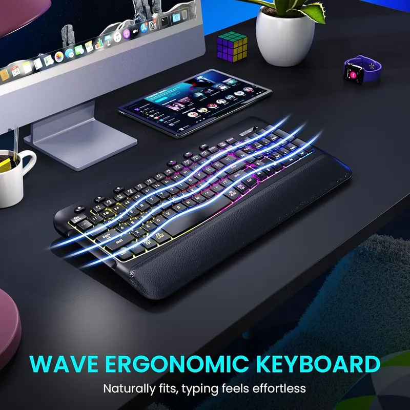 VEILZOR Wireless Keyboard Mouse Set – Ergonomic wave shaped key layout