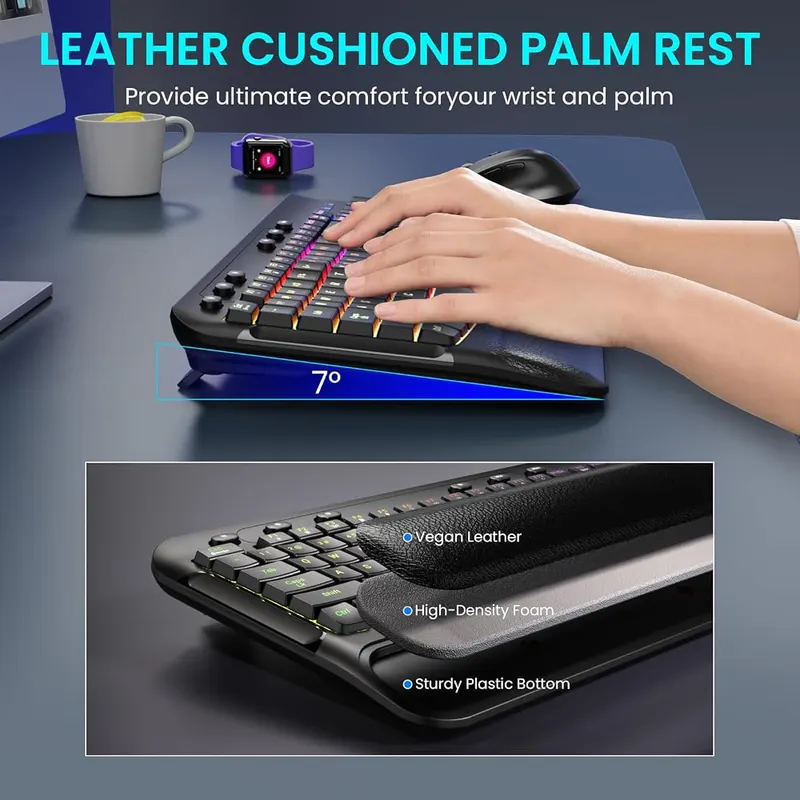 VEILZOR Wireless Keyboard Mouse Set – Soft leather wrist rest included