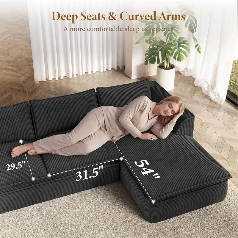 Vesgantti 142″ Boneless Sectional Modular Couch – High-resilience foam seats