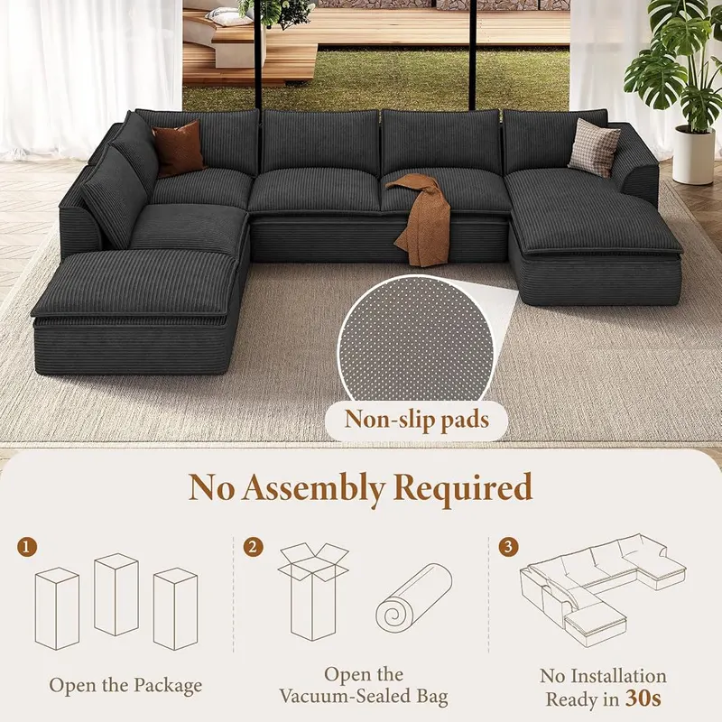 Vesgantti 142″ Boneless Sectional Modular Couch – No tool assembly required