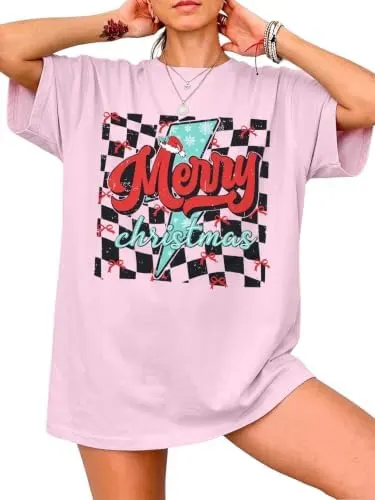 VILOVE Merry Christmas Oversize Shirts – Festive holiday graphic design
