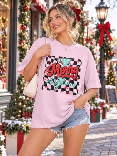 VILOVE Merry Christmas Oversize Shirts – Relaxed oversize shirt fit