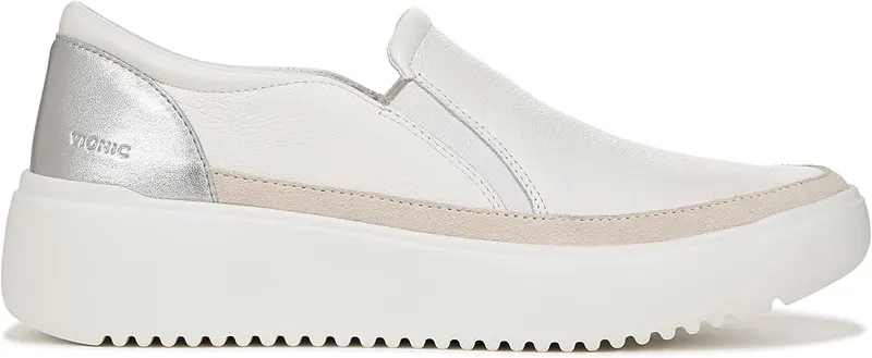 Vionic Womens Kearny Sneaker White Leather 9 – Durable synthetic outsole designed to withstand every-day wear