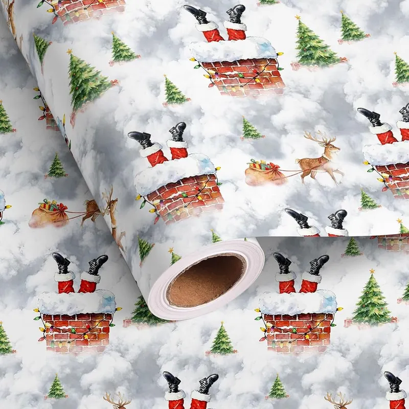 Vnaaem Funny Christmas Wrapping Paper Roll in Funny Santa & White