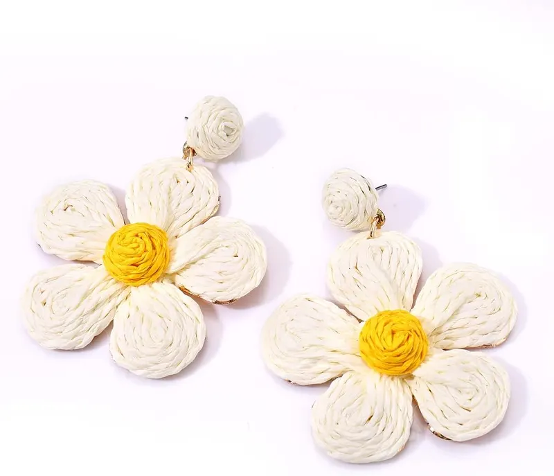 Vogueknock Rattan Earrings – These hand wrap rattan flower dangle earrings are