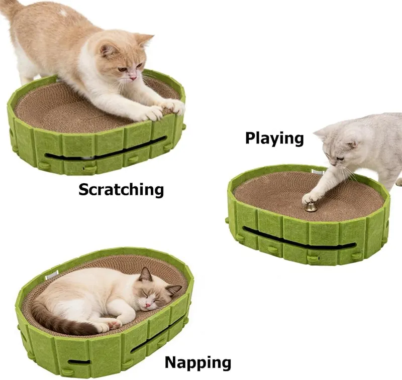 VOKINO Interactive Cat Scratcher Lounge Bed Heavy – High-Density Corrugated Cardboard for Claw Care