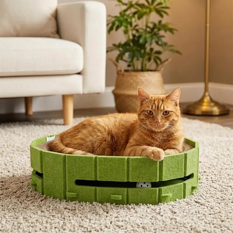 VOKINO Interactive Cat Scratcher Lounge Bed Heavy – Interactive Cat Toy with Safe Ball Track