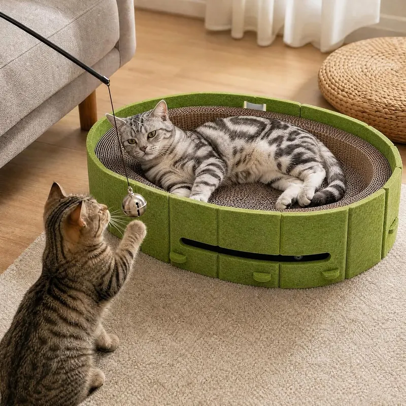 VOKINO Interactive Cat Scratcher Lounge Bed Heavy – Stable Cat Scratcher with No Assembly Required