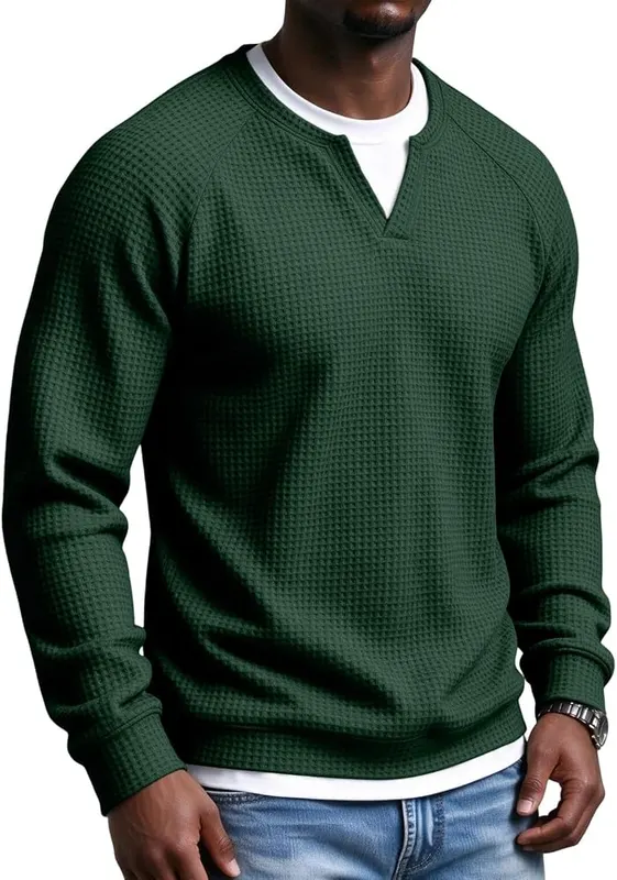 Waffle Knit Long Sleeve Men Comfort Layered – product photo 2 of 7