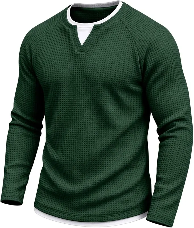 Waffle Knit Long Sleeve Men Comfort Layered – product photo 4 of 7
