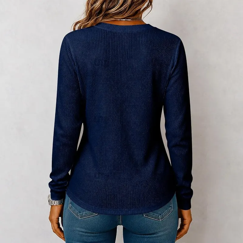 Generic Waffle Knit Long Sleeve Shirts A010-navy – product photo 5 of 7