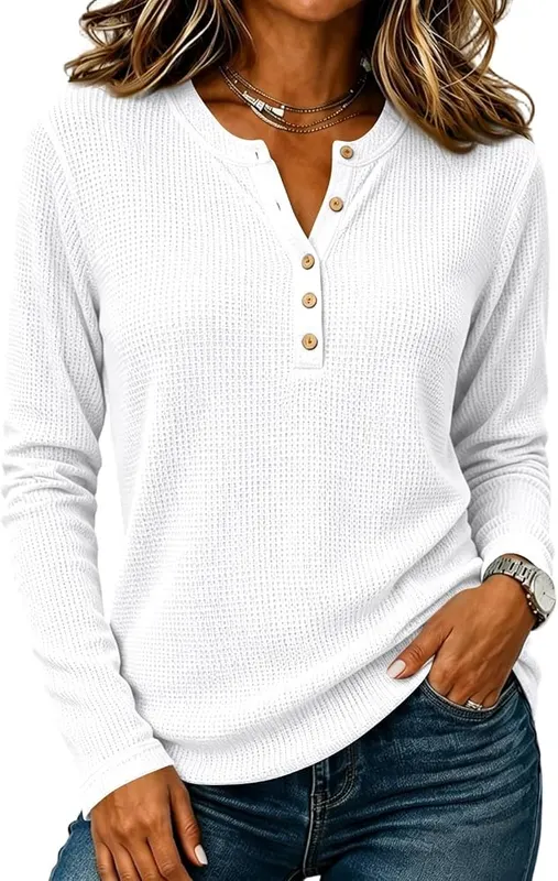 Generic Waffle Knit Long Sleeve Shirts A014-white in A014-white