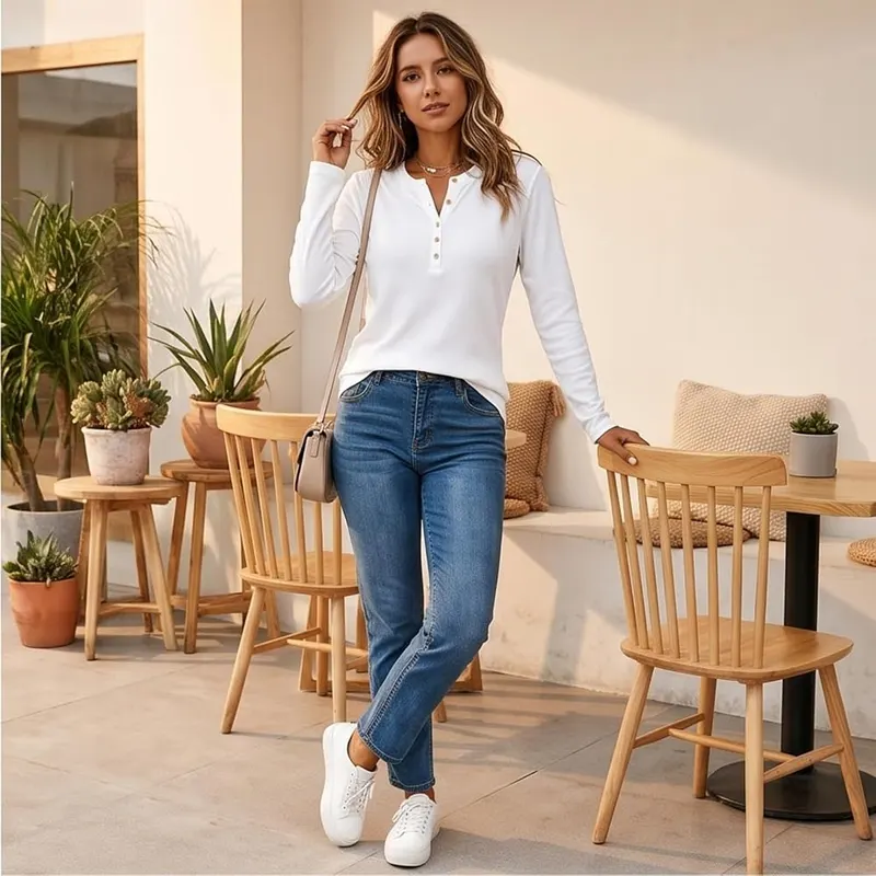 Generic Waffle Knit Long Sleeve Shirts A014-white – product photo 4 of 7