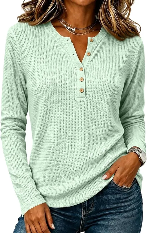 Waffle Knit Long Sleeve Shirts