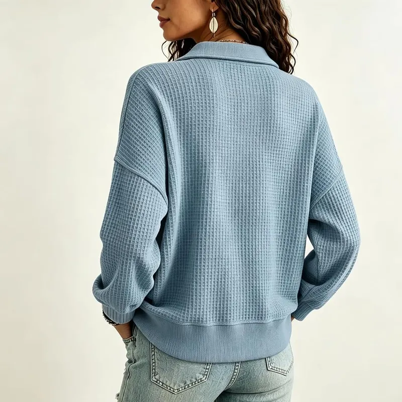 Generic Waffle Knit Tops A004-blue X-Large – product photo 3 of 3